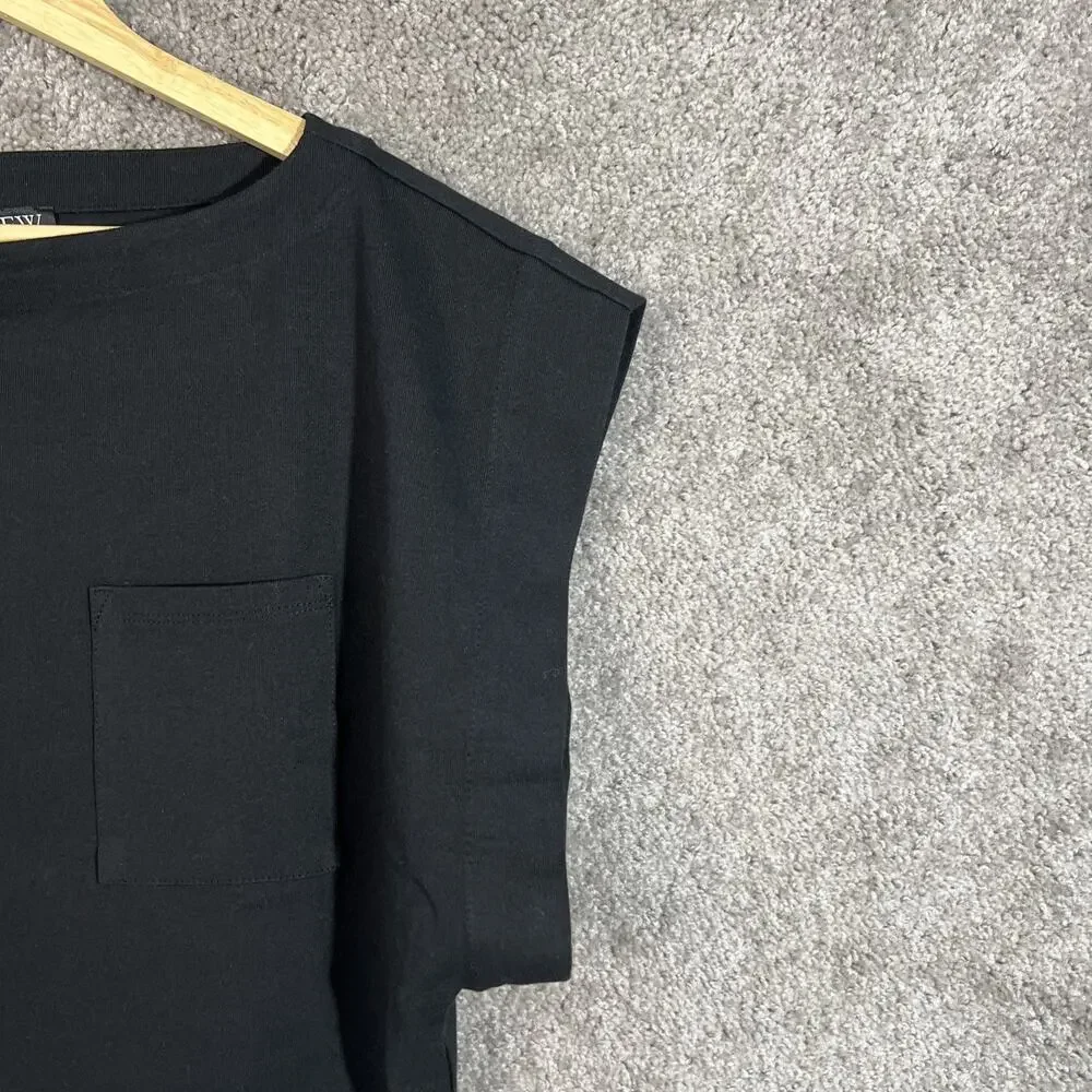 J.Crew Womens Small Black Boxy Boat Neck Short Sleeve Cotton Pullover Shirt Top